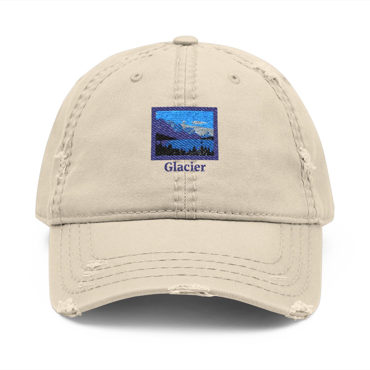 Glacier Embroidered Design Distressed Style Cap