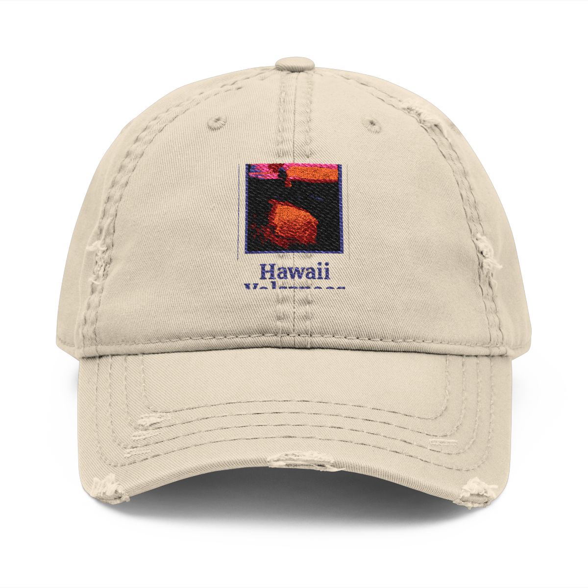 Hawaii Volcano Embroidered Distressed Baseball Cap