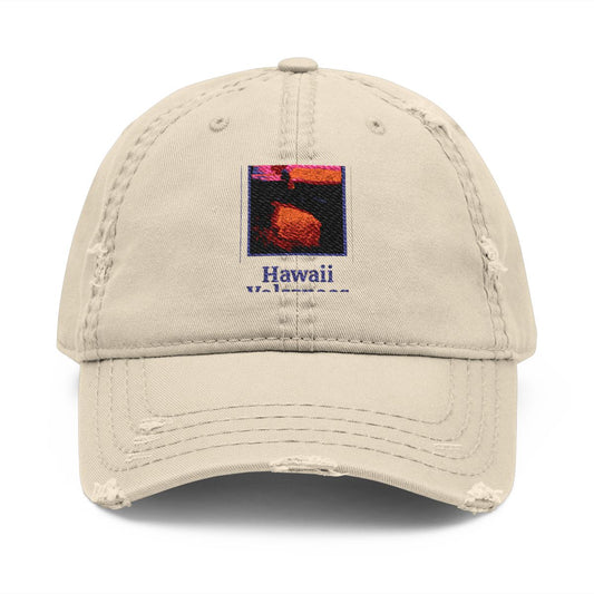 Hawaii Volcano Embroidered Distressed Baseball Cap