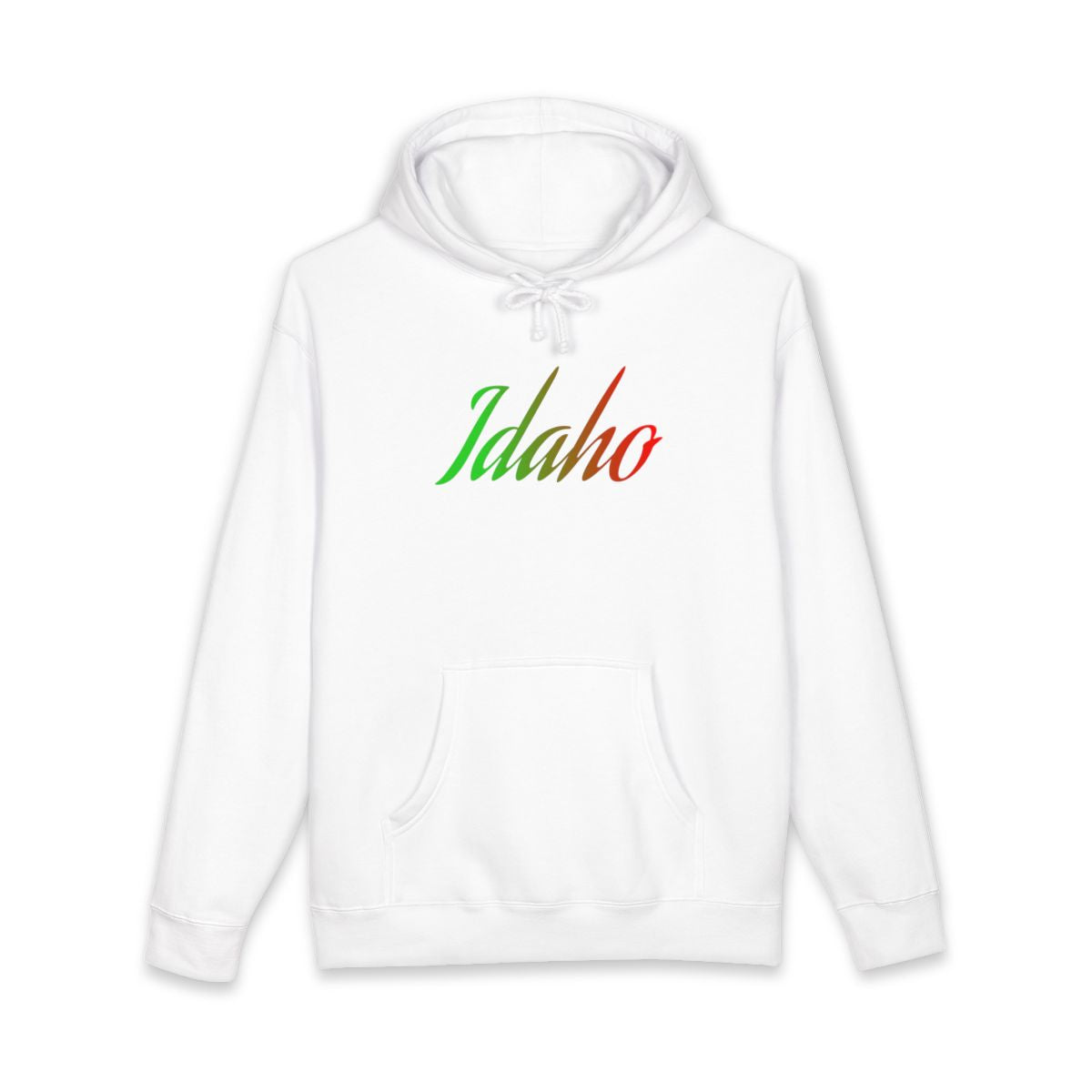 Idaho White Hooded Sweatshirt with Colorful Text Design