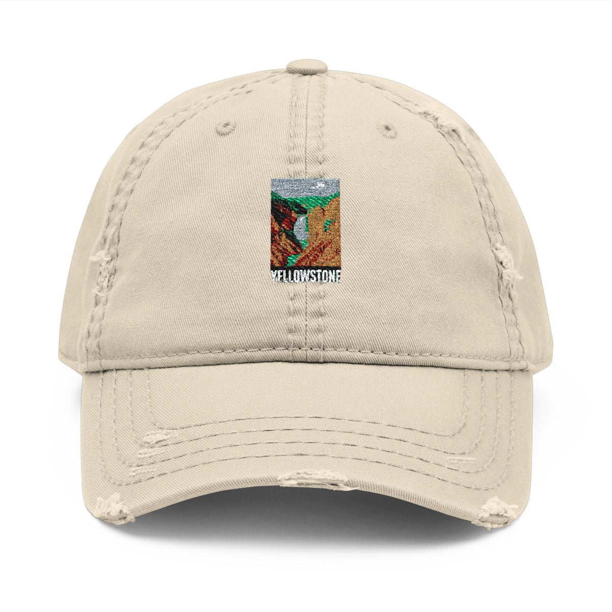 Unique Yellowstone Embroidery Beige Distressed Cap