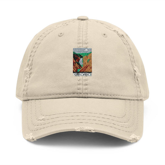 Unique Yellowstone Embroidery Beige Distressed Cap