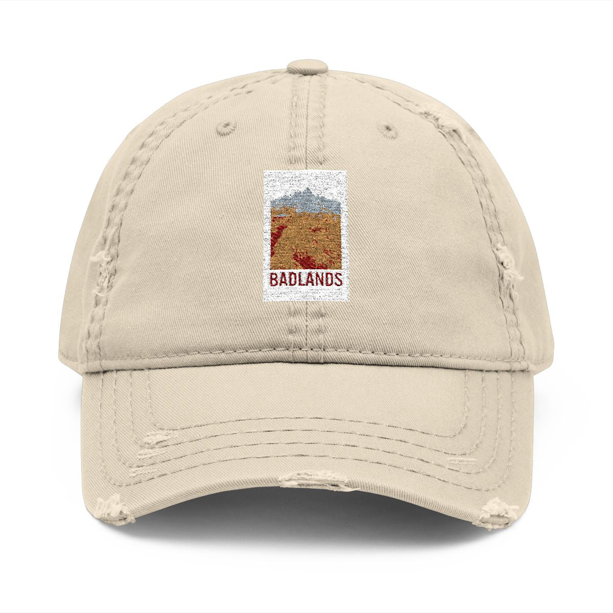 Distressed Badlands Embroidered Beige Hat