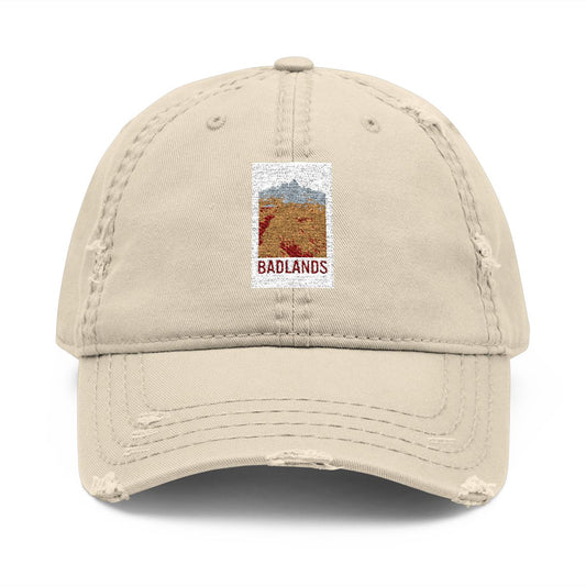 Distressed Badlands Embroidered Beige Hat