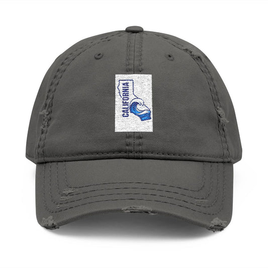 Vintage California Wave Embroidered Distressed Cap Hat