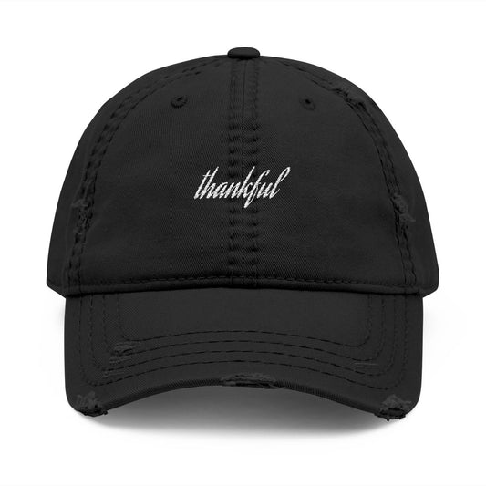 Thankful Distressed Black Baseball Hat Fashion Accessory
