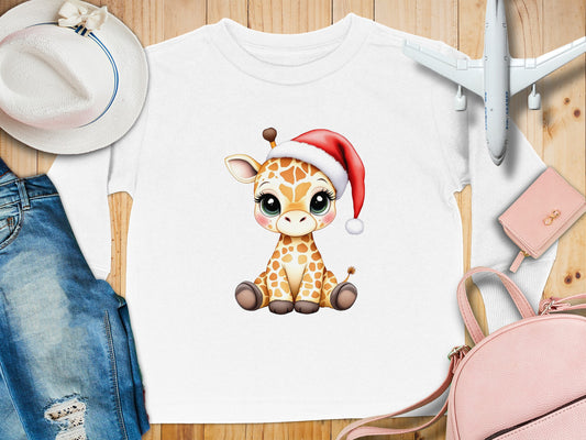 Cute Giraffe Wearing Santa Hat Long Sleeve Shirt