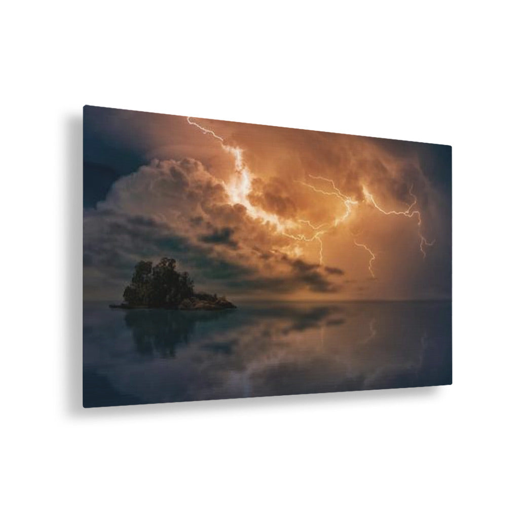 Lightning Over the Sea Horizontal Metal Art