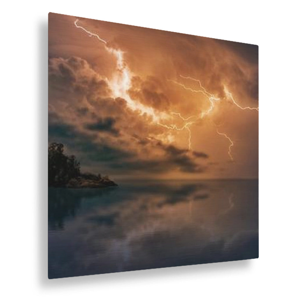 Lightning Over the Sea Horizontal Metal Art