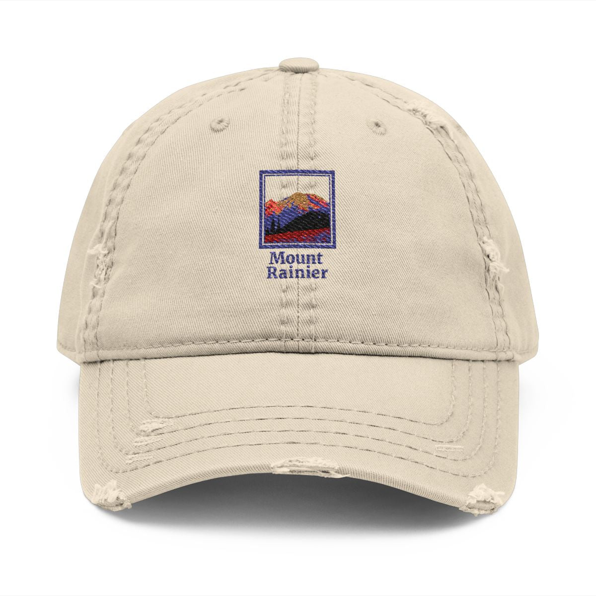 Mount Rainier Distressed Dad Hat Embroidered Cap