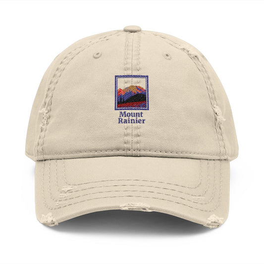 Mount Rainier Distressed Dad Hat Embroidered Cap