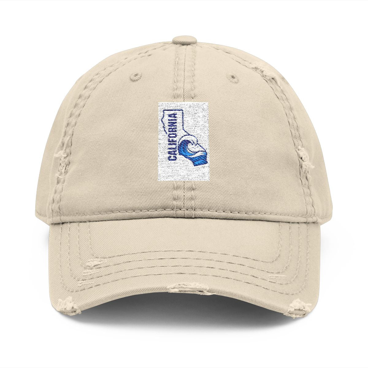 California Wave Embroidered Design Distressed Cap