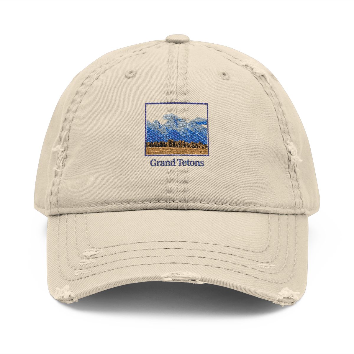 Grand Tetons Embroidered Distressed Baseball Cap