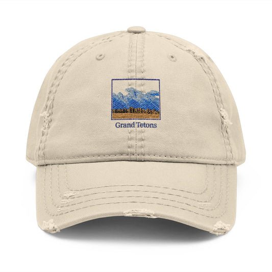 Grand Tetons Embroidered Distressed Baseball Cap