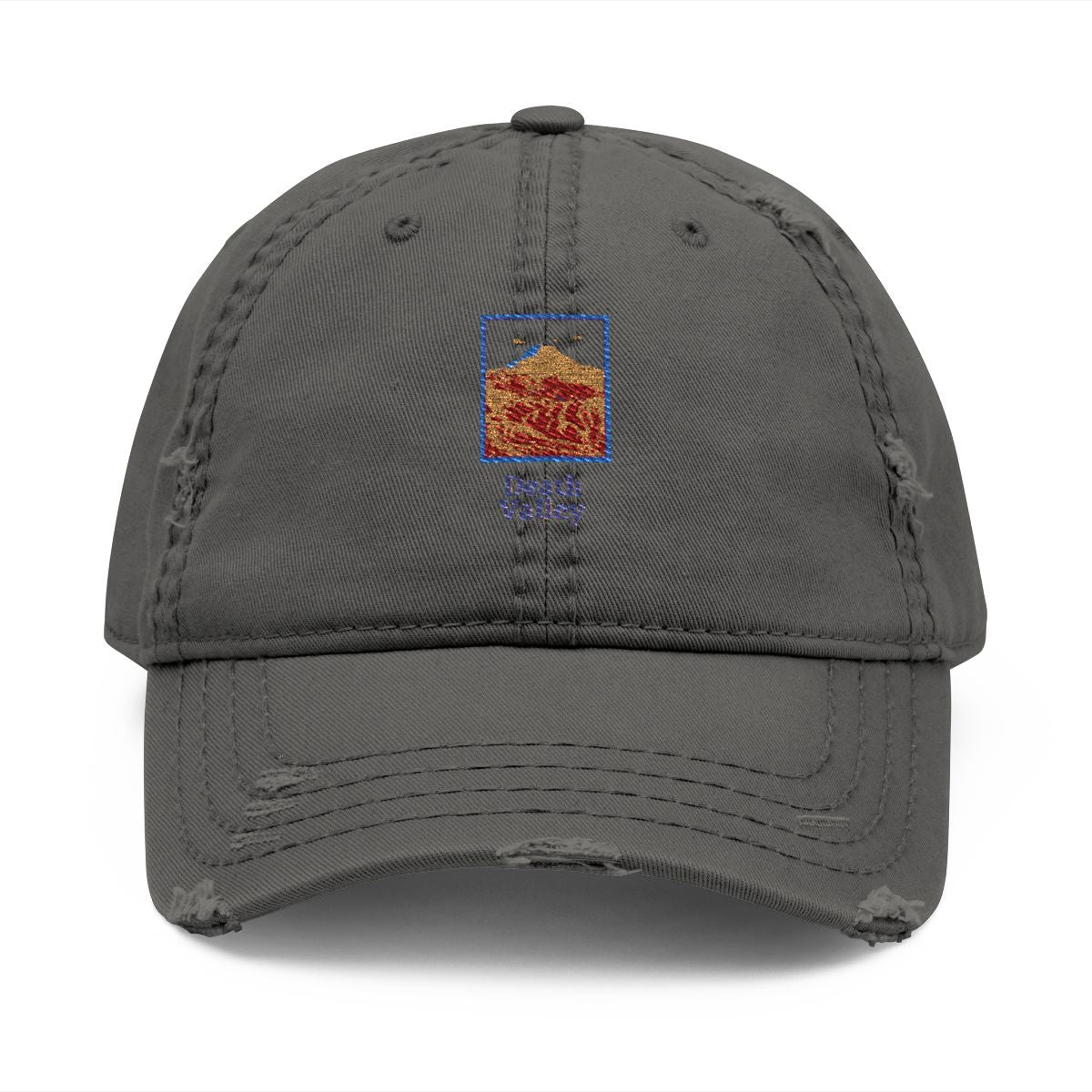 Distressed Dark Gray Cap with Mountain Design