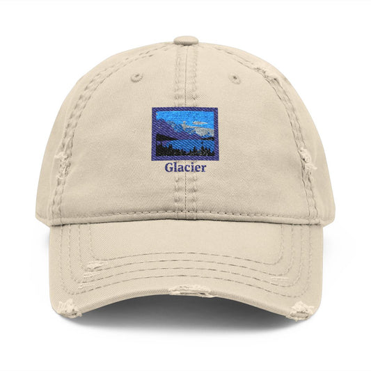 Glacier Embroidered Design Distressed Style Cap